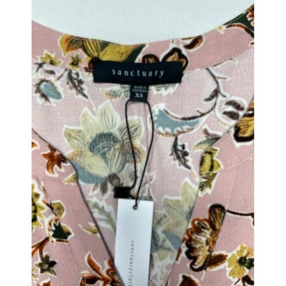 Sanctuary High Low Blouse Top Women's XS Pink White Yellow Floral Flutter-Sleeve - Picture 8 of 11